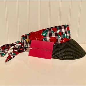 Betsey Johnson Black Gingham Rose Visor Hat